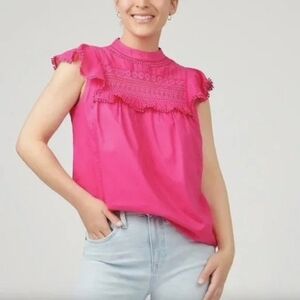 J. Crew - Pink Flutter-Sleeve Crocheted Lace Top - Size S